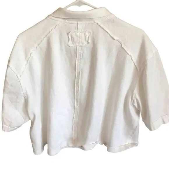We the Free People SZ Med White short sleeve crop top exposed hem Denmark polo - Picture 2 of 4